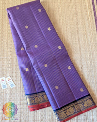 Lavender Purple Pure Kanjivaram Silk Saree folded view with 1-Gram zari detailing
