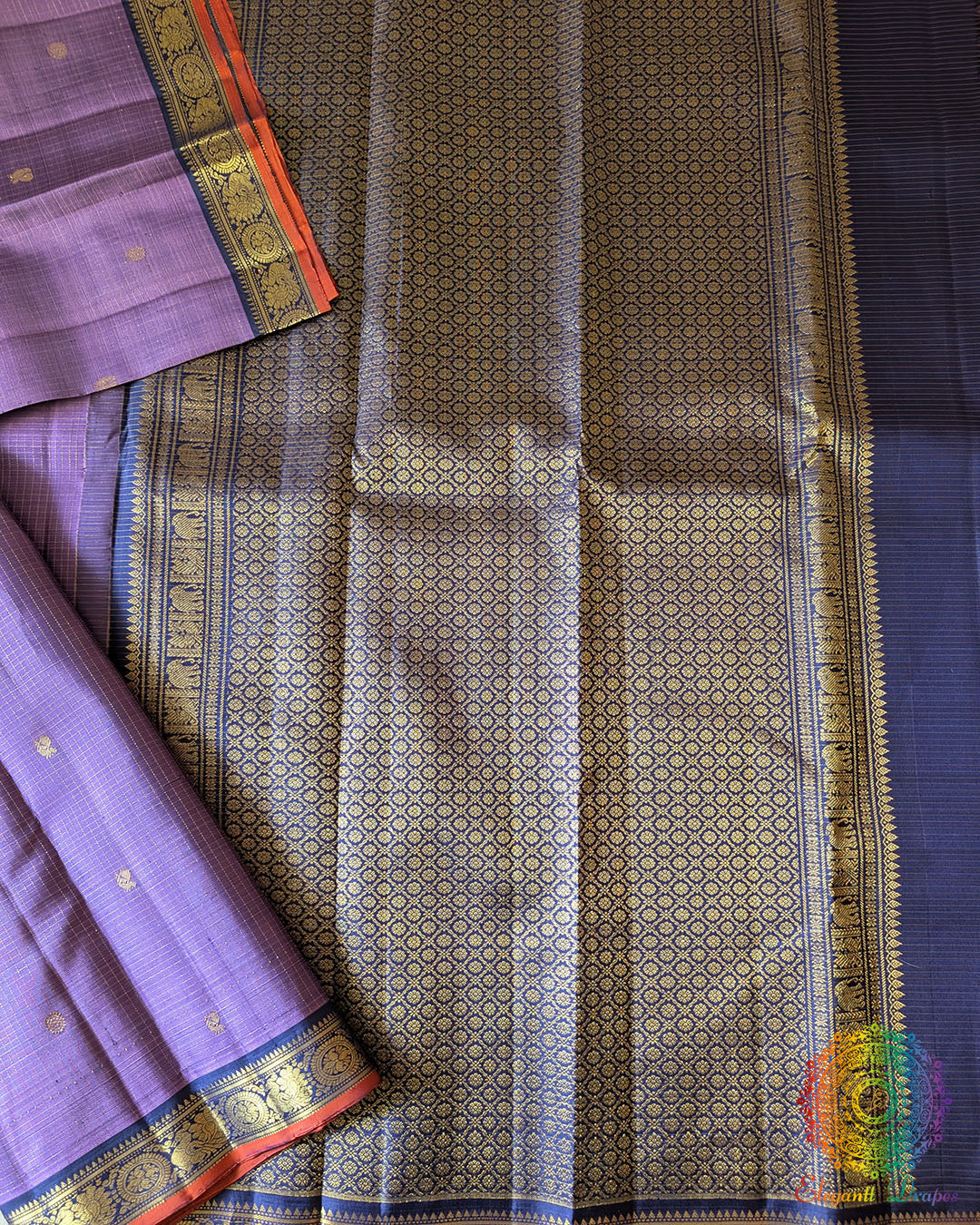 Lavender Purple Pure Kanjivaram Silk Saree with 1-Gram Zari full view