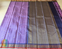 Full view of Lavender Purple Pure Kanjivaram Silk Saree with 1-Gram zari border