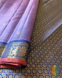 Close-up of traditional peacock weave on Lavender Purple 1-Gram Zari Kanjivaram Silk Saree