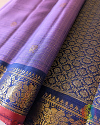 Close-up of subtle 1-Gram zari check pattern on Lavender Purple Pure Kanjivaram Silk Saree