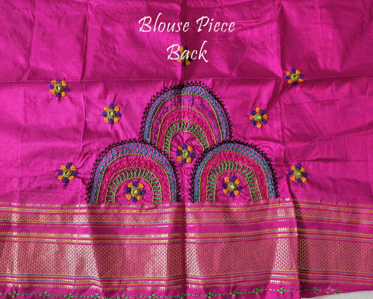 Blouse back design detail in lavender Ilkal silk fabric with embroidery