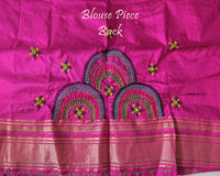 Blouse back design detail in lavender Ilkal silk fabric with embroidery