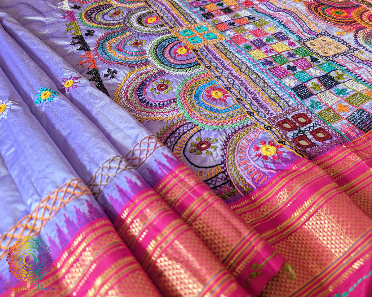 Ilkal silk fabric close up showing texture and handcrafted detailing