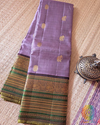 Lavender Green Pure Kanjivaram Handloom Silk Saree with 2-Gram Zari folded view
