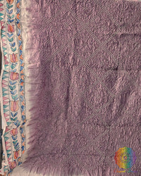 Detailed Bandhani pattern on the Lilac Muga Silk Dupatta
