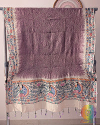 Lilac Bandhani Madhubani Muga Silk Dupatta for festive and traditional wea