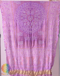Lilac purple gaji silk bandhani dupatta with raasmandal design