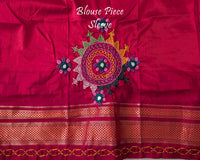 Sleeve detail of the blouse paired with the Lime Green Pure Ilkal Silk Saree, highlighting the coordinating colour and handcrafted embroidery details.