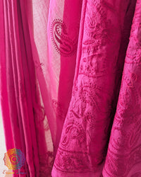 Detailed view of floral threadwork pattern on Bengal cotton saree