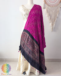 Handcrafted magenta bandhani dupatta with ajrakh design