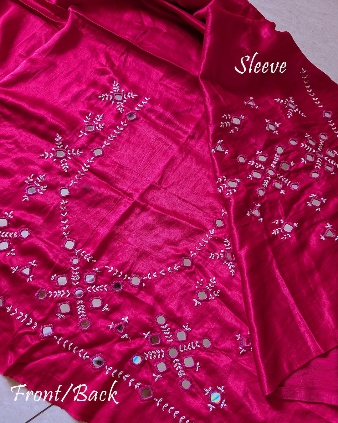 Rani pink Mashru silk unstitched blouse piece with traditional Kutch mirror work
