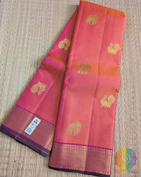 Magenta orange shot pure Kanjivaram silk saree with 2 gram zari Elegantt Drapes