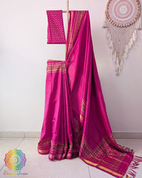Magenta pure mulberry silk Rajkot Patola saree full view