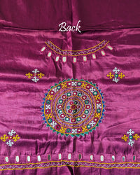 Back embroidery detail on magenta Mashru silk blouse fabric