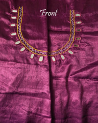 Front Bavadiya handwork detail on magenta Mashru silk blouse piece