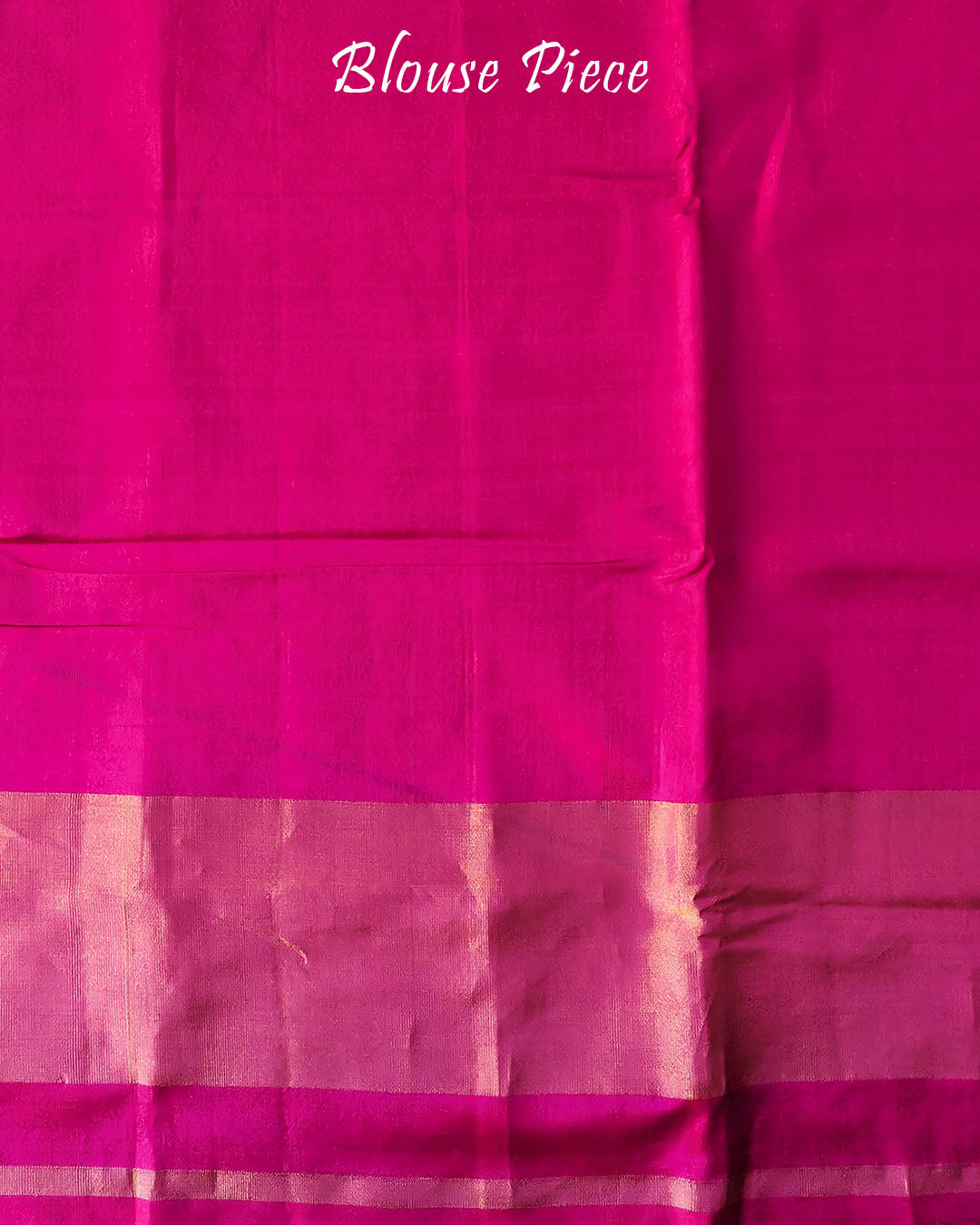 Magenta Pink Handwoven Mulberry Silk Rajkot Patola Saree – Matching Blouse Piece View showcasing the accompanying blouse fabric coordinated with the saree's vibrant magenta pink colour and traditional Patola design.