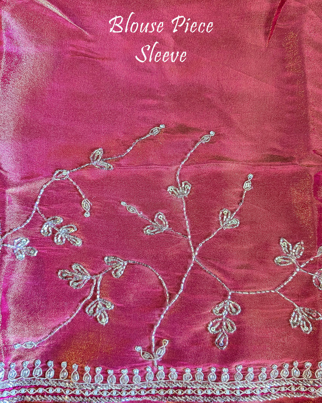 Matching blouse piece with coordinated Cutdana, pearl, and zardozi handwork
