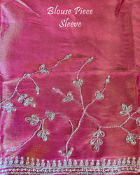 Matching blouse piece with coordinated Cutdana, pearl, and zardozi handwork