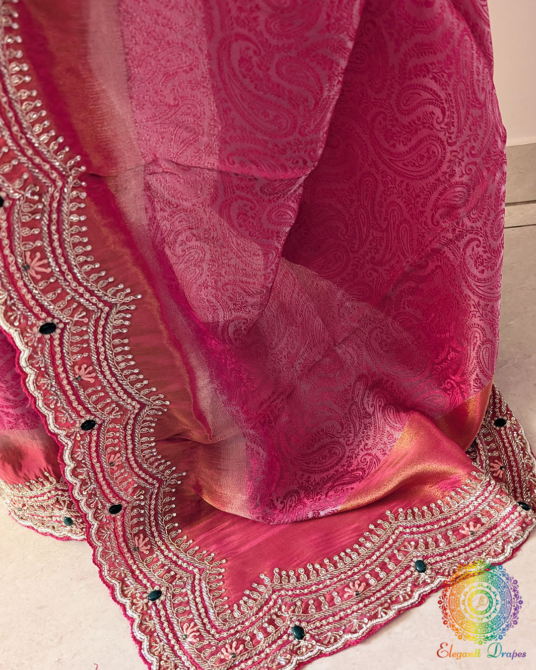 Close-up of the self-woven wave pattern and lustrous Soft Tissue Silk texture