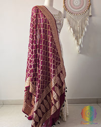 Maroon Banarasi Georgette Gharchola Bandhani Dupatta – Side Drape