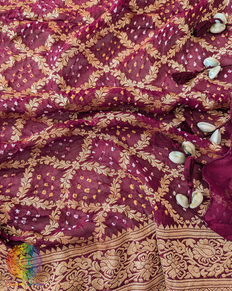 Maroon Banarasi Georgette Gharchola Bandhani Dupatta – Kodi Tassel Detail