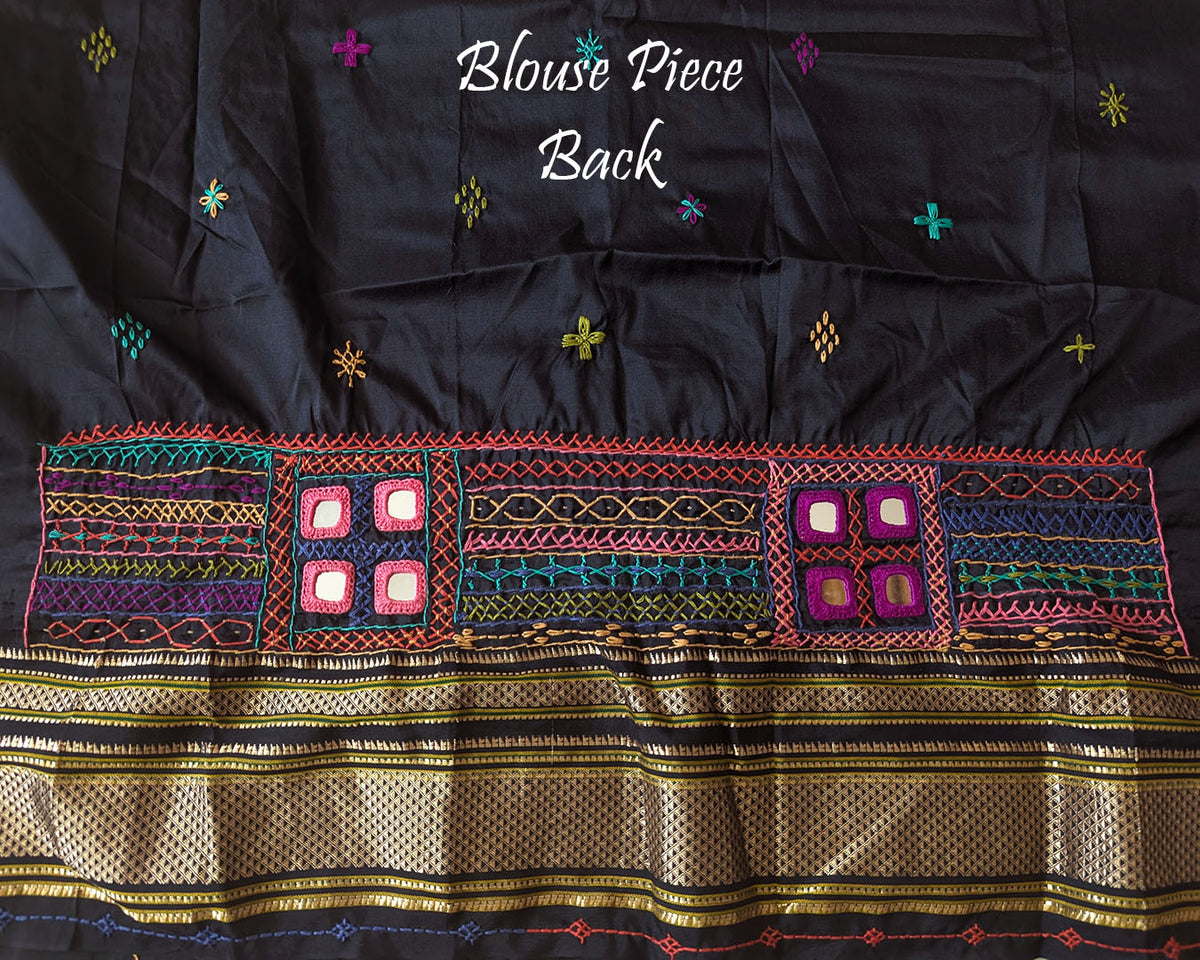 Blouse back design in matching fabric with Lambani embroidery