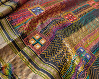 Detailed view of black palla with intricate Lambani hand embroidery