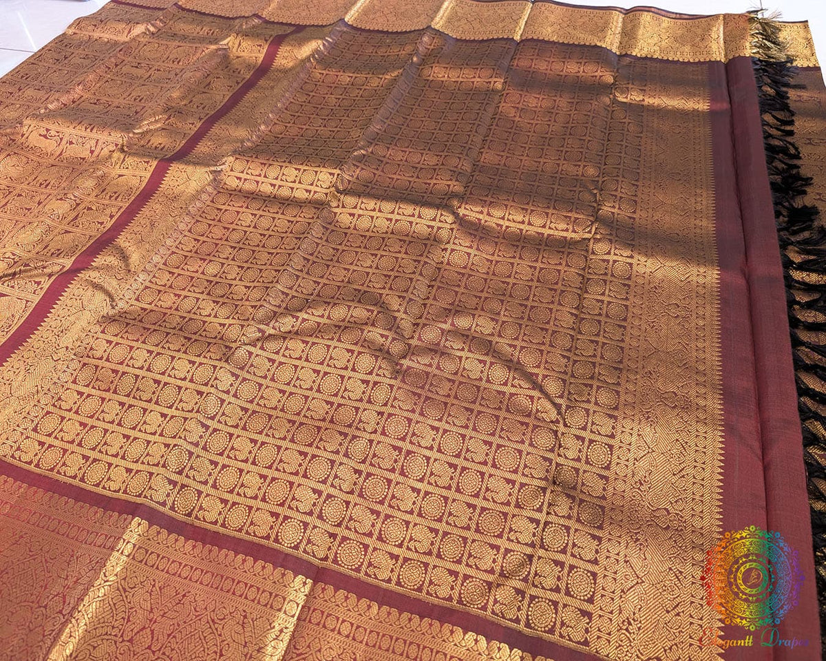 Maroon bridal Kanjivaram silk saree palla view