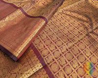 Maroon handwoven Kanjivaram silk saree zari border detail