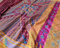 Maroon Ilkal cotton saree with Lambani handwork palla view