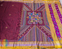 Maroon Ilkal cotton saree with Lambani handwork full view