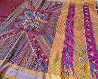 Maroon Ilkal cotton saree with Lambani handwork fabric texture view