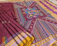 Maroon Ilkal cotton saree with Lambani handwork full view