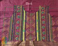Maroon Mangalgiri Cotton Lambani Embroidered Blouse Piece back with intricate hand embroidery