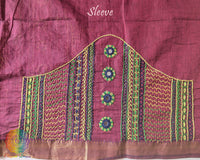 Close-up of Lambani embroidered sleeve on Maroon Mangalgiri Cotton Blouse Piece