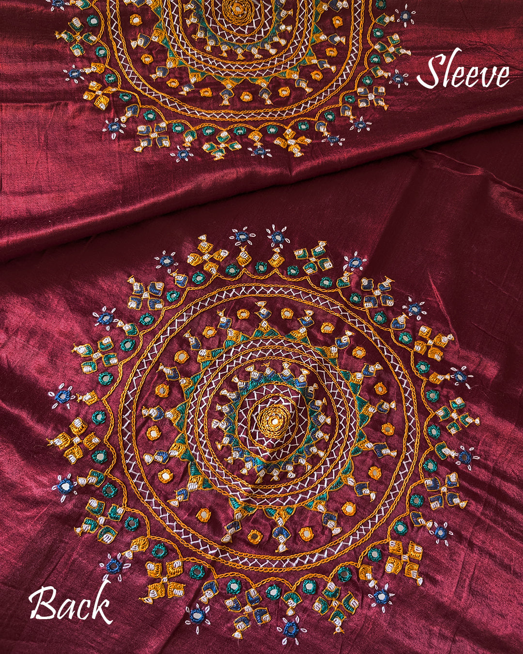 Maroon Kutch Bavadiya handwork Mashru silk blouse piece full fabric view