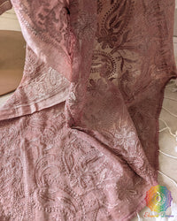 Mauve Bengal cotton saree palla highlighting dense threadwork and tassels