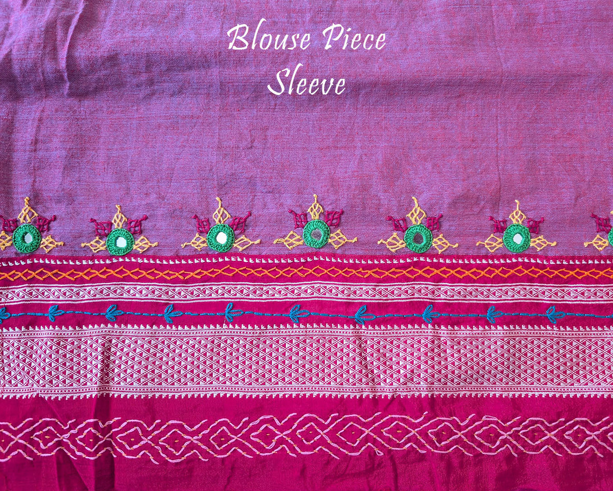 Matching blouse sleeve with handcrafted Lambani embroidery showcasing traditional artisan detailing