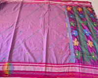 Mauve cotton saree with Lambani hand embroidery and heavily embroidered palla