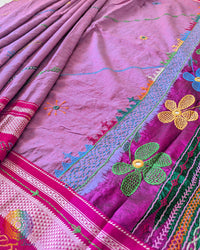 Close-up of the cotton saree border with traditional Lambani hand embroidery