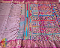 Mauve pure Kanjivaram silk saree with Lambani handwork open view