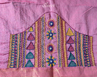 Close-up of Lambani embroidered sleeve on Mauve Mangalgiri Cotton Blouse Piece