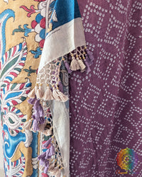 Close-up of the traditional Bandhani-dyed body on the Mauve Muga Silk Saree