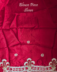 Mauve Pink Soft Crush Tissue Saree Blouse Sleeve with Handwork