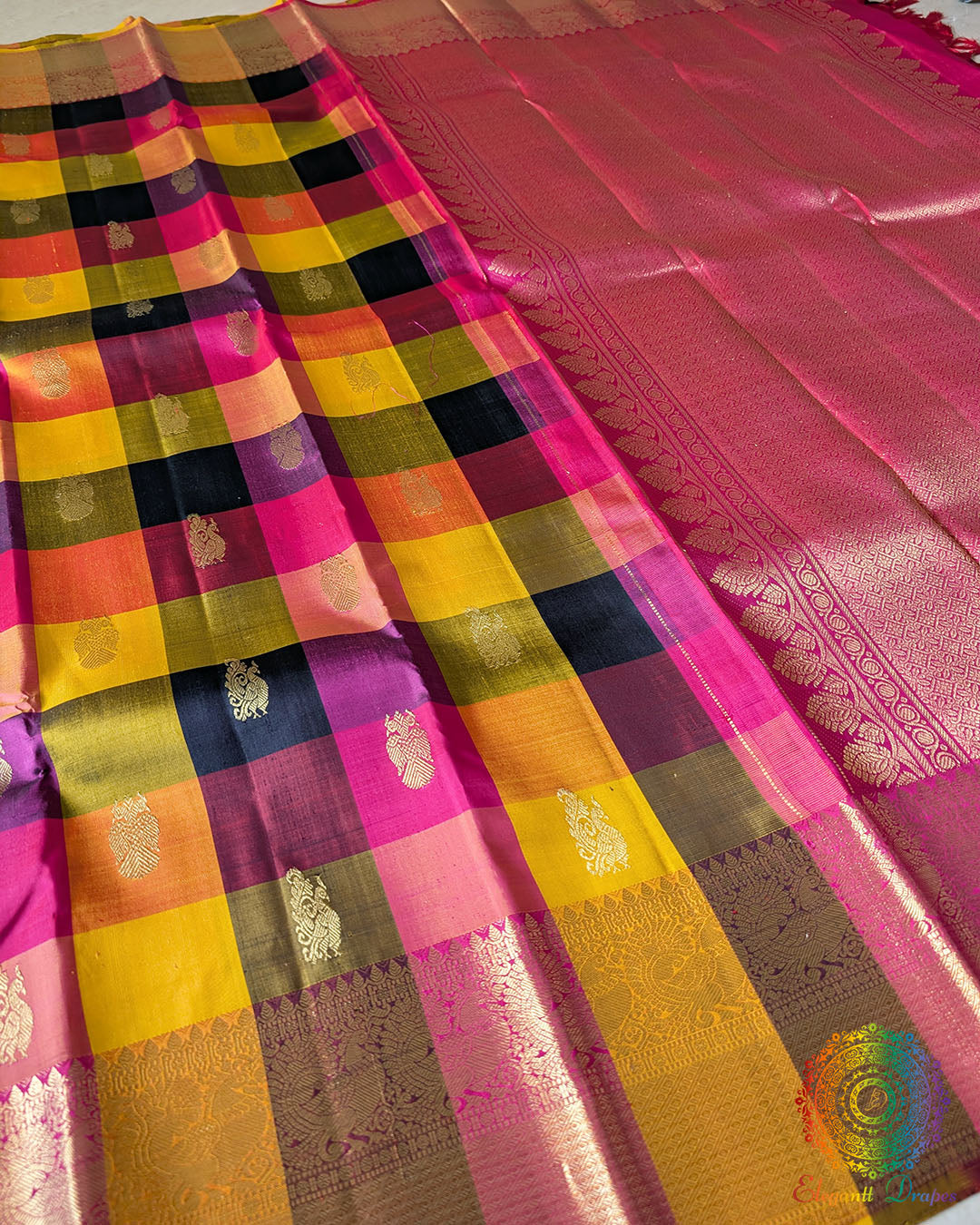 Pure Kanjivaram silk texture close up highlighting craftsmanship and sheen
