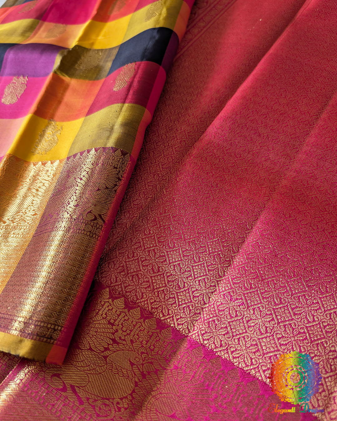 Traditional zari border detail on pure Kanjivaram silk saree