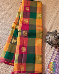 Multicolor Checked Pure Kanjivaram Handloom Silk Saree full view