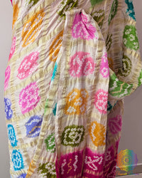 Multicolor Bandhani and Gharchola detailing on Off White Gajji Silk Saree