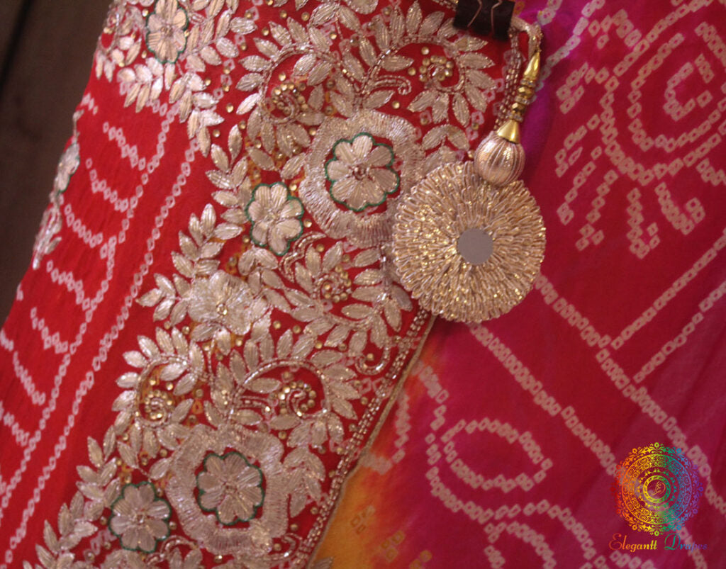 Multi Shaded Gota Patti Handwork Pure Rai Bandhej Saree